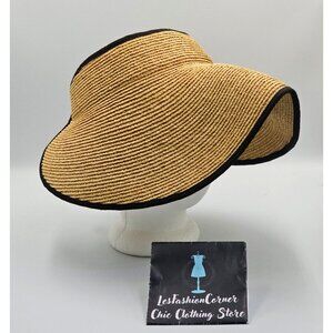 Helen Kaminsk Women's Natural & Black Mita Packable Raffia Visor One Size 2718